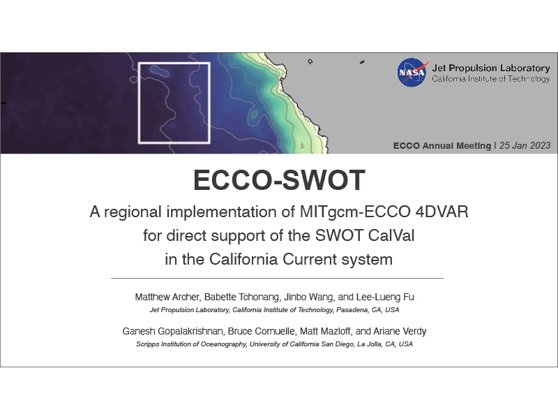 Presentation title page: ECCO-SWOT: A regional ECCO implementation for direct support of SWOT CalVal