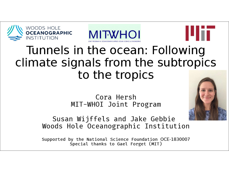 Presentation title page: Tunnels in the ocean: Following climate signals from the subtropics to the tropics
