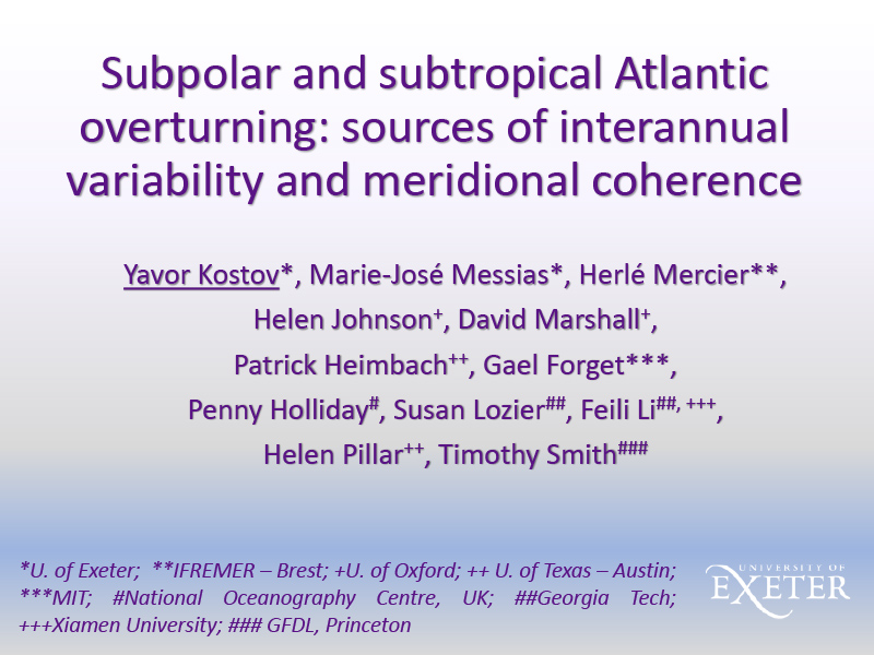 Presentation title page: Subpolar & subtropical Atlantic overturning: Interannual variability & meridional coherence