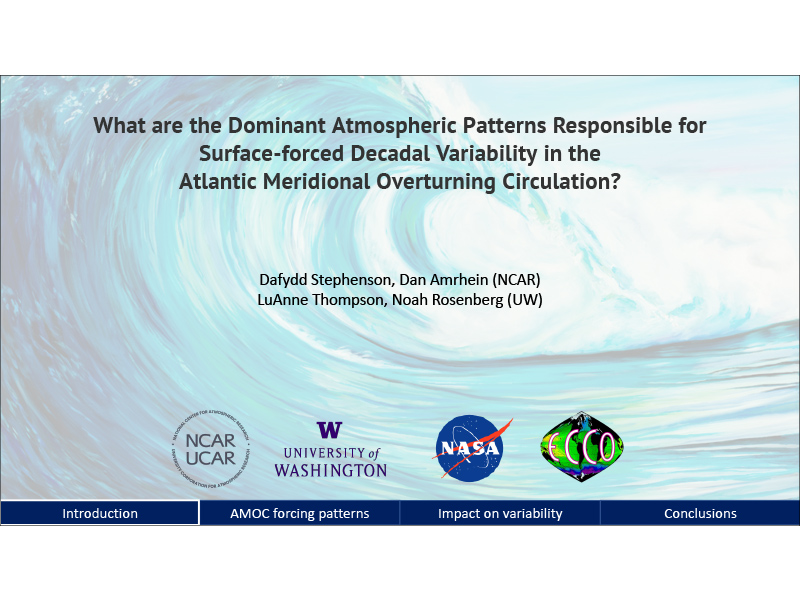 Presentation title page: Dominant Atmospheric Patterns Responsible for Decadal Variability in the AMOC