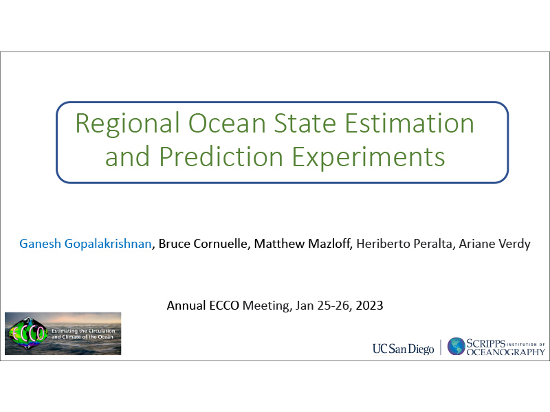 Presentation title page: Regional Ocean State Estimation and Prediction Experiments