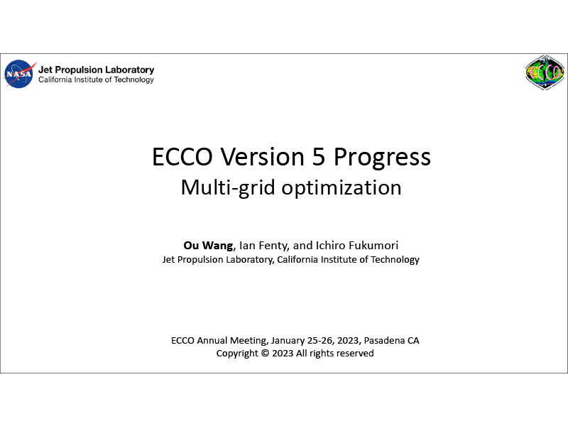 Presentation title page: ECCO Version 5 Progress: Multi-grid optimization