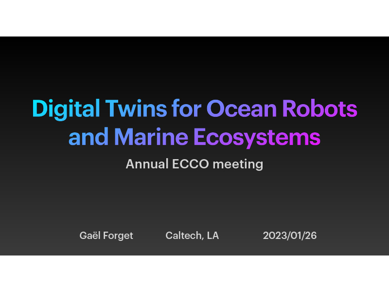 Presentation title page: Digitial Twins for Ocean Robots and Marine Ecosystems