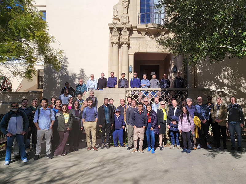 Meeting attendees outside South Mudd Laboratory at Caltech